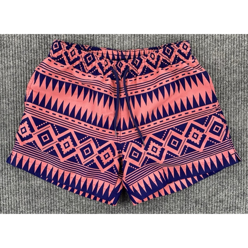 Chubbies Swim Trunks Mens Small Pink Blue Tribal Geometric Mesh Lined Retro